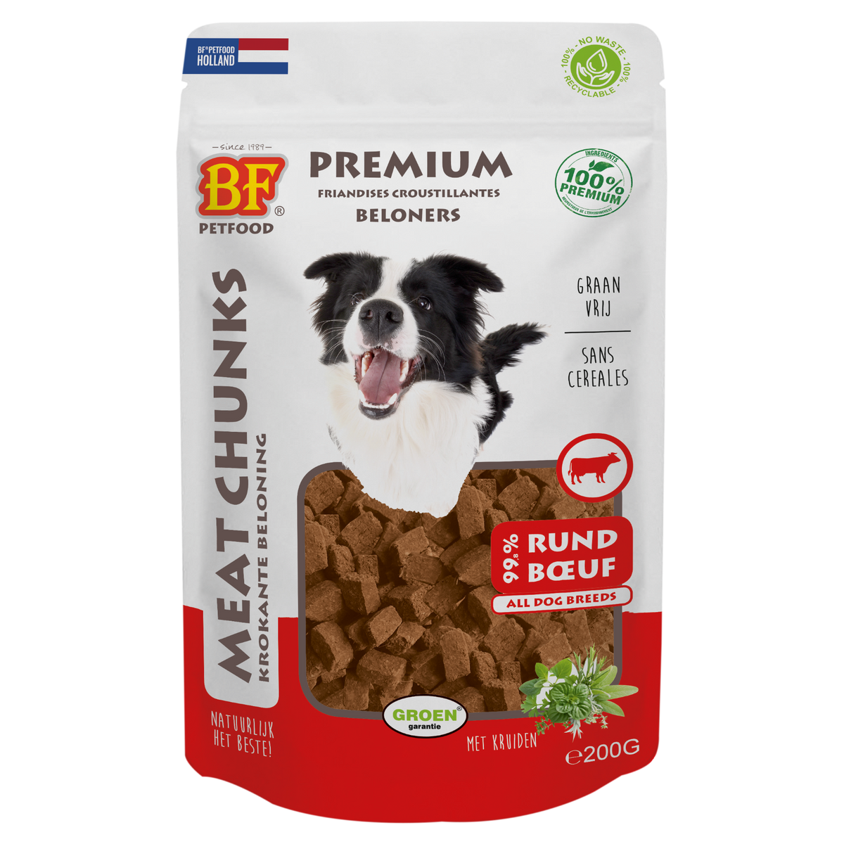BF Petfood Meat Chunks Rund & Hert 200 gr