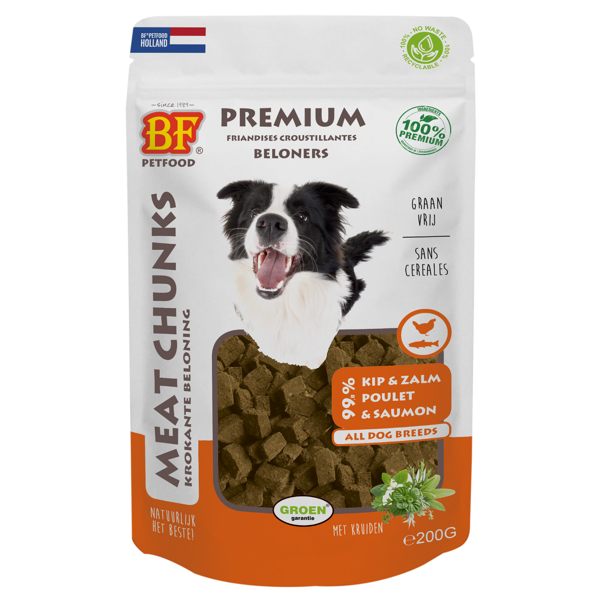 BF Petfood Meat Chunks Kip & Zalm 200 gr